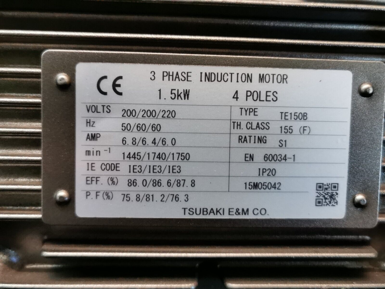 Tsubaki GEAR MOTOR GMTE150-38U20BNQ 1,5kW Übersetzung 1:20