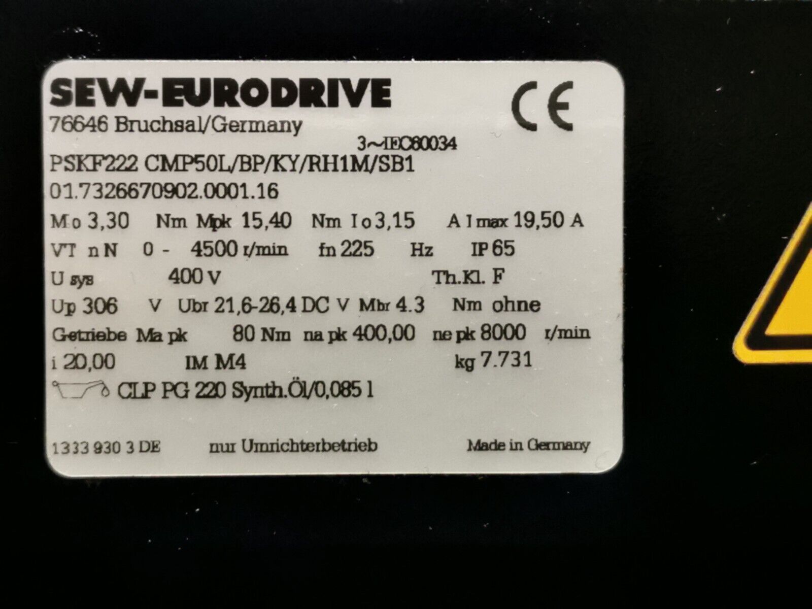 SEW PSKF222 CMP50L/BP/KY/RH1M/SB1 Servomotor