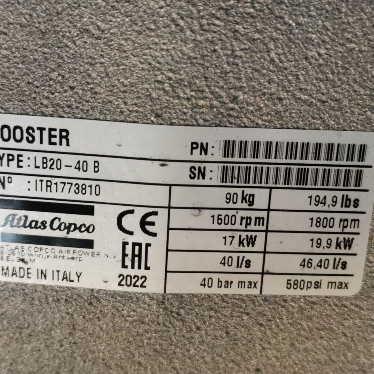 Atlas Copco LB20-40 B Booster 40bar