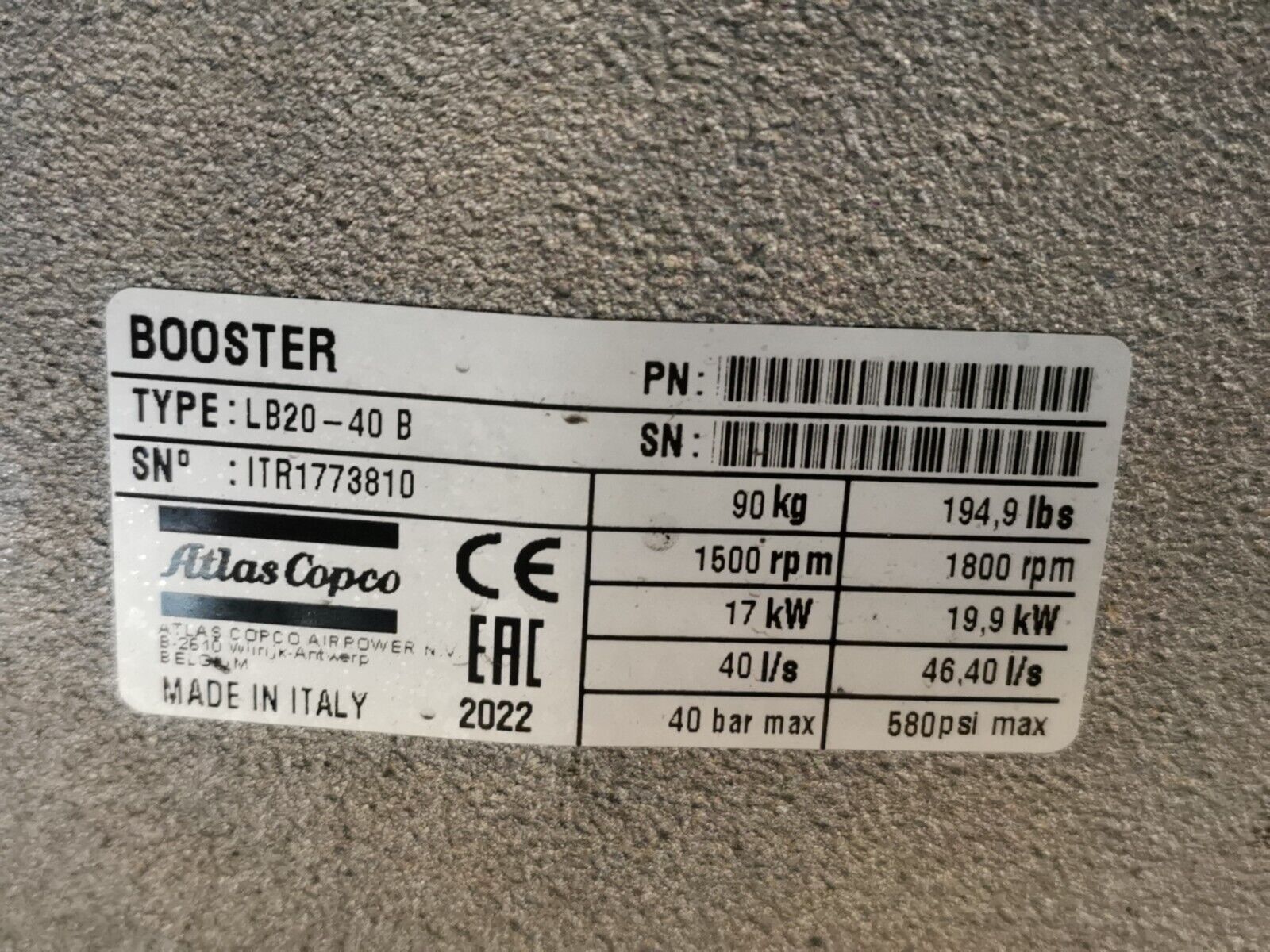 Atlas Copco LB20-40 B Booster 40bar