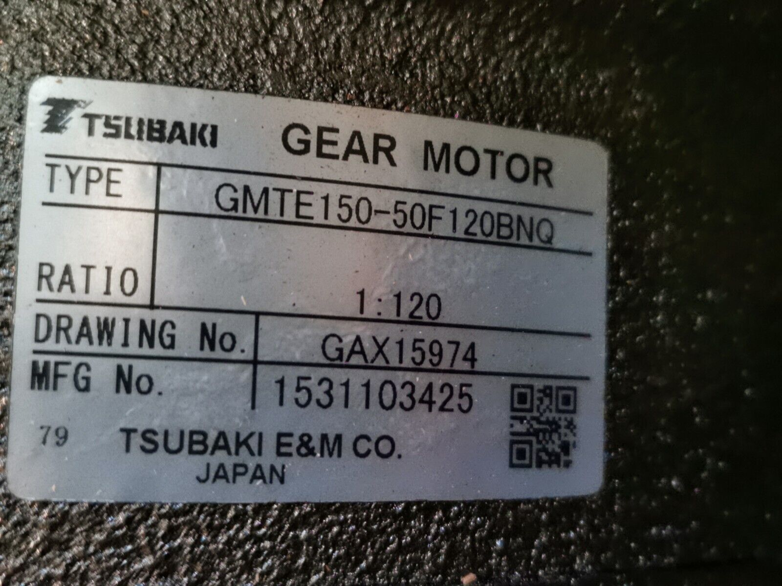 Tsubaki GEAR MOTOR GMTE150-50F120BNQ  1,5kW Übersetzung 1:120