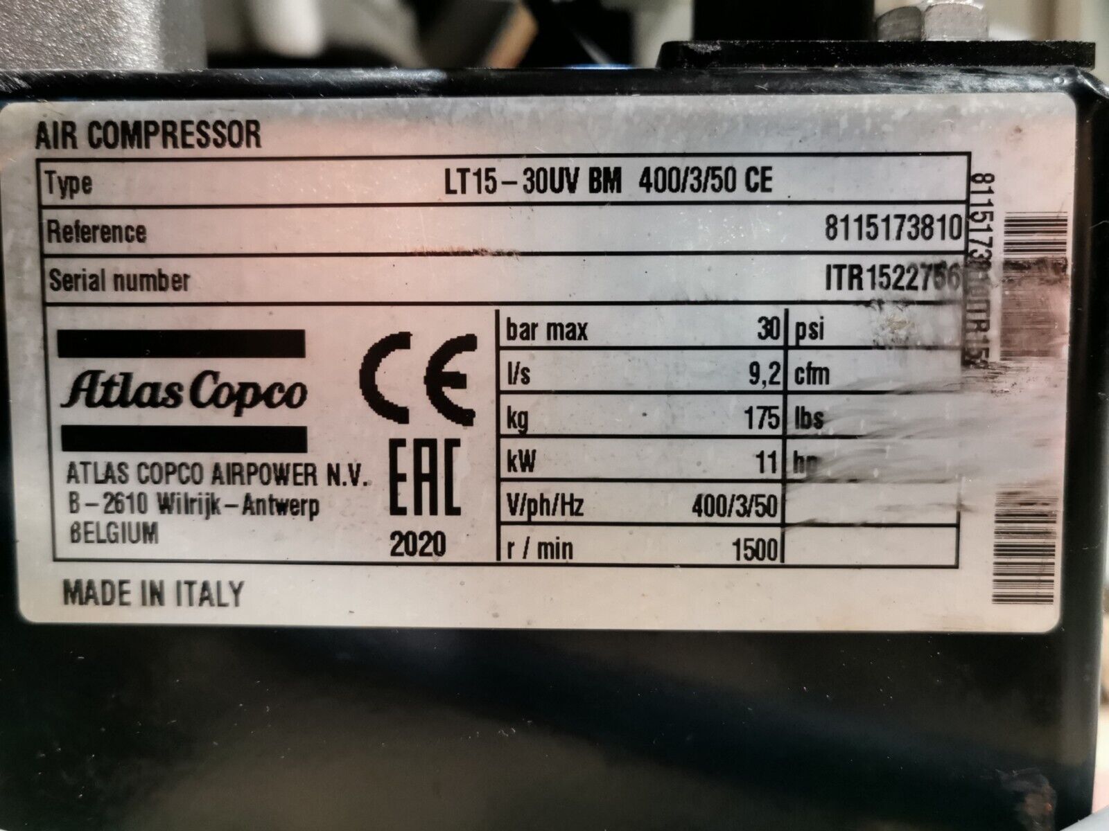 Atlas Copco LT15-30UV BM 400/3/50 CE  30bar