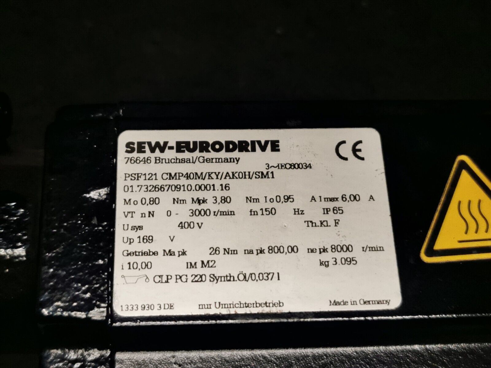 SEW PSF121 CMP40M/KY/AK0H/SM1 Servomotor