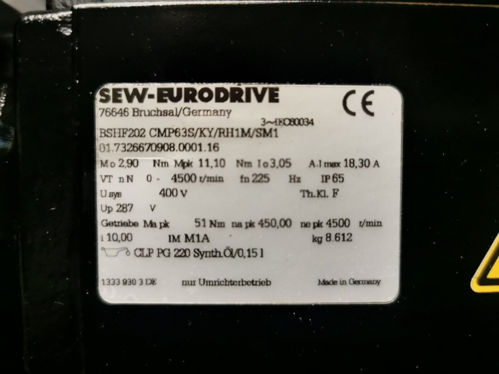 SEW BSHF202 CMP63S/KY/RH1M/SM1 Servomotor